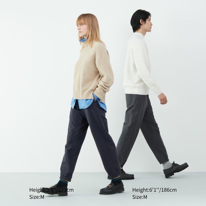 beige uniqlo tvättad jersey ankellånga herrjoggingbyxor