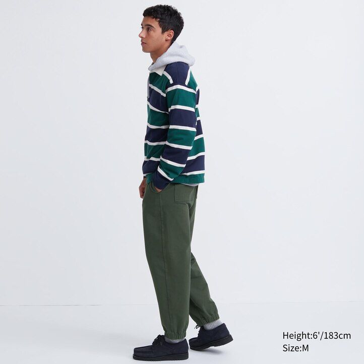 beige uniqlo tvättad jersey ankellånga herrjoggingbyxor