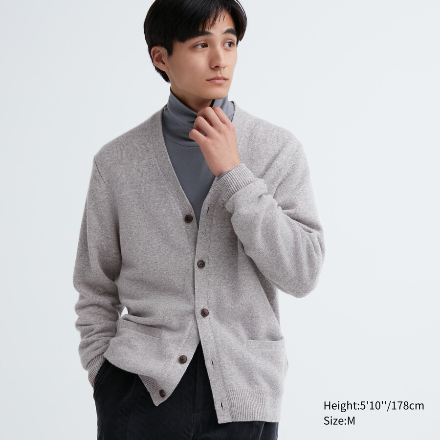 uniqlo premium lammullströjor med v-ringning för herrar grå