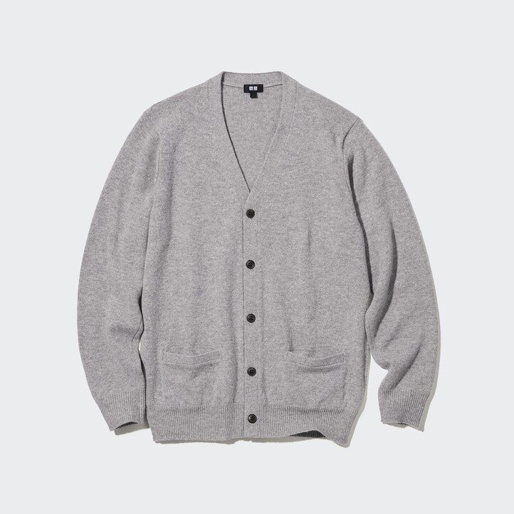 uniqlo premium lammullströjor med v-ringning för herrar grå