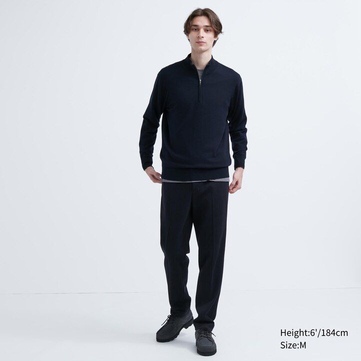 uniqlo 100 extra fin merinoull herrtröja med halv dragkedja marinblå