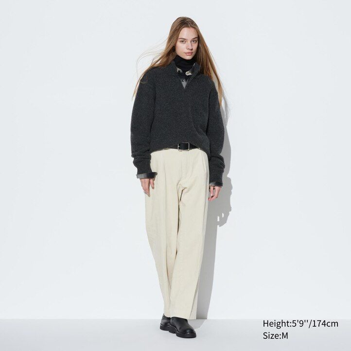 uniqlo souffle garn herrtröjor med halv dragkedja beige