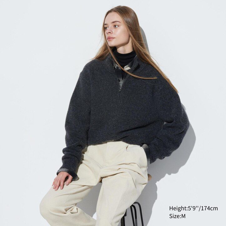 uniqlo souffle garn herrtröjor med halv dragkedja beige