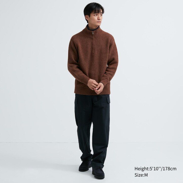 uniqlo souffle garn herrtröjor med halv dragkedja beige