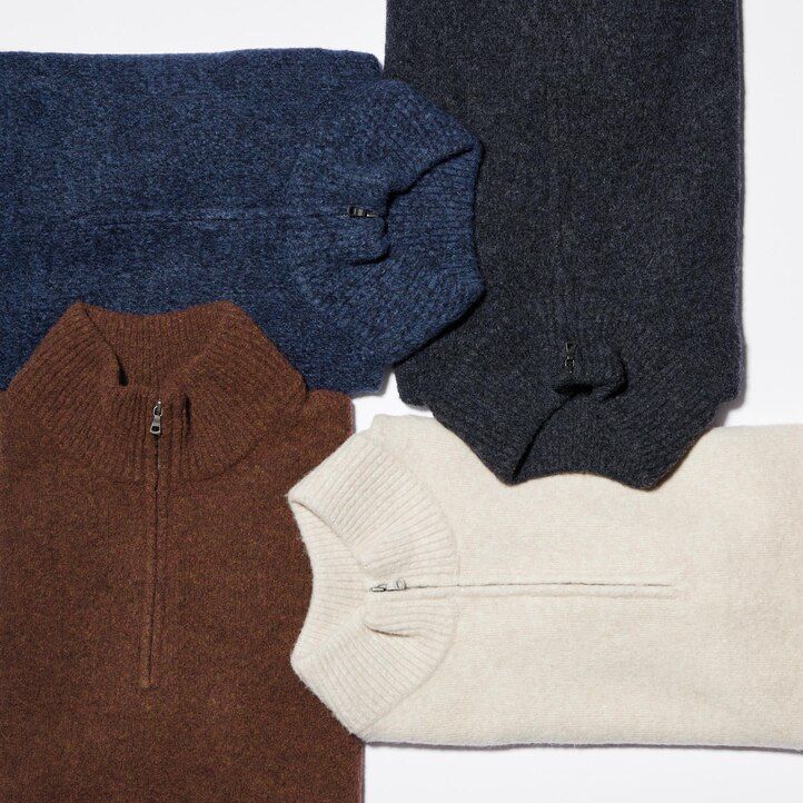 uniqlo souffle garn herrtröjor med halv dragkedja beige