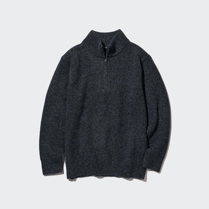 uniqlo souffle garn herrtröjor med halv dragkedja beige