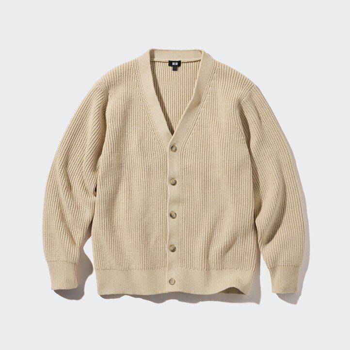 grå uniqlo middle gauge stickad v-ringad herrtröja