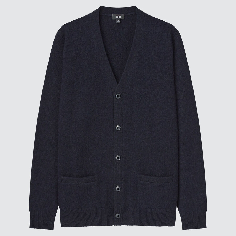 uniqlo premium lammull v-ringad säsongen 2021 herrtröjor marinblå