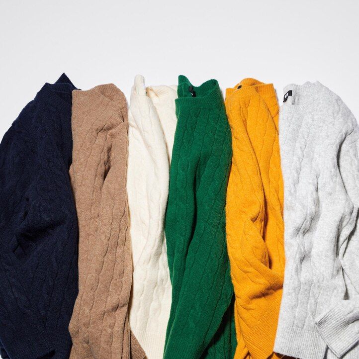 herr uniqlo souffle yarnble knit rund halsad tröja vita
