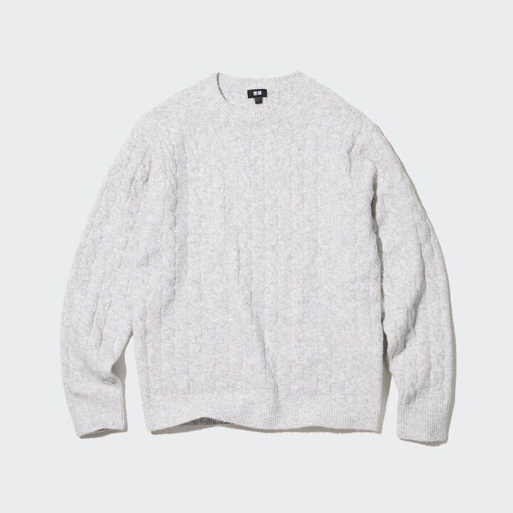 herr uniqlo souffle yarnble knit rund halsad tröja vita