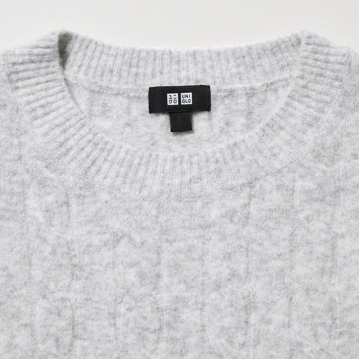 herr uniqlo souffle yarnble knit rund halsad tröja vita