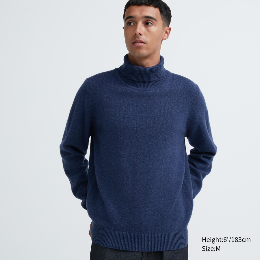 uniqlo premium lammull herrtröjor blå