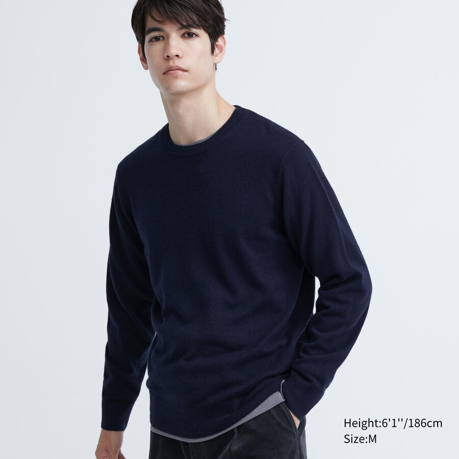 uniqlo 100 shmere rundhalsad tröja för män marinblå