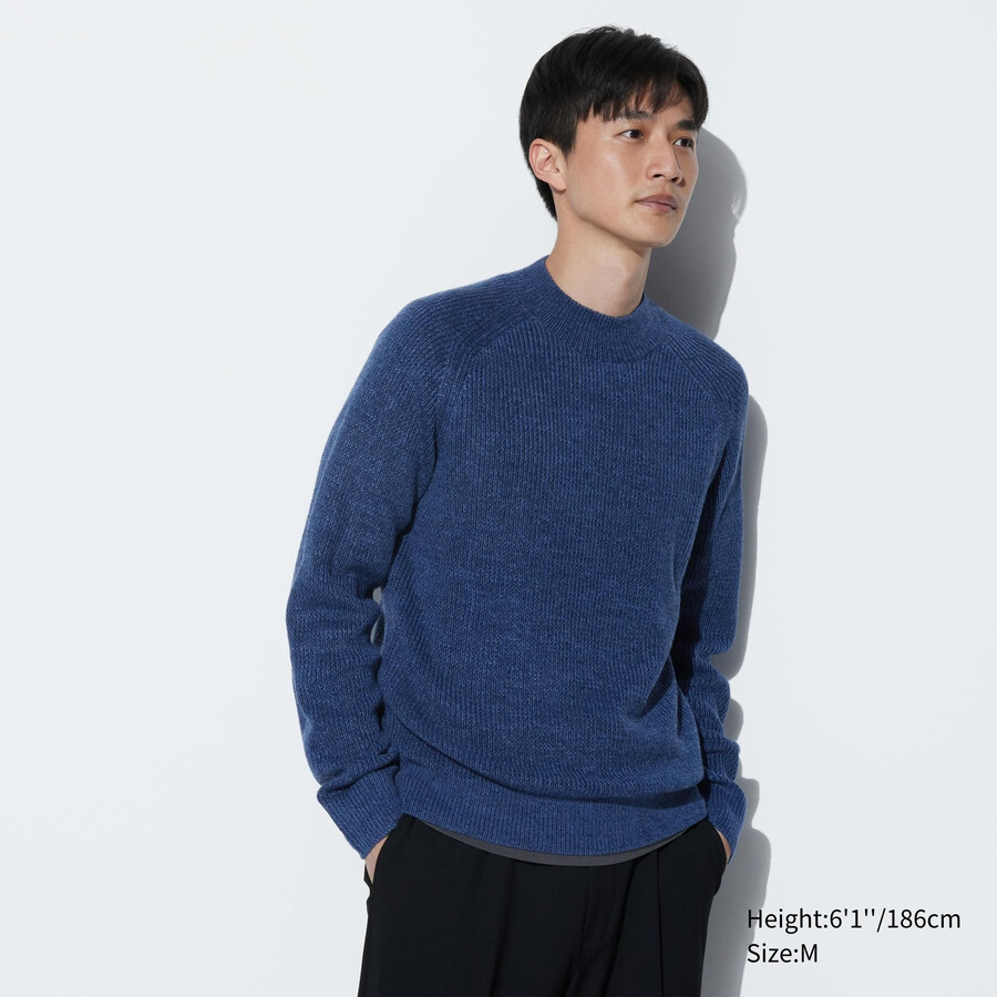 uniqlo middle gauge knit mock neck herrtröjor blå