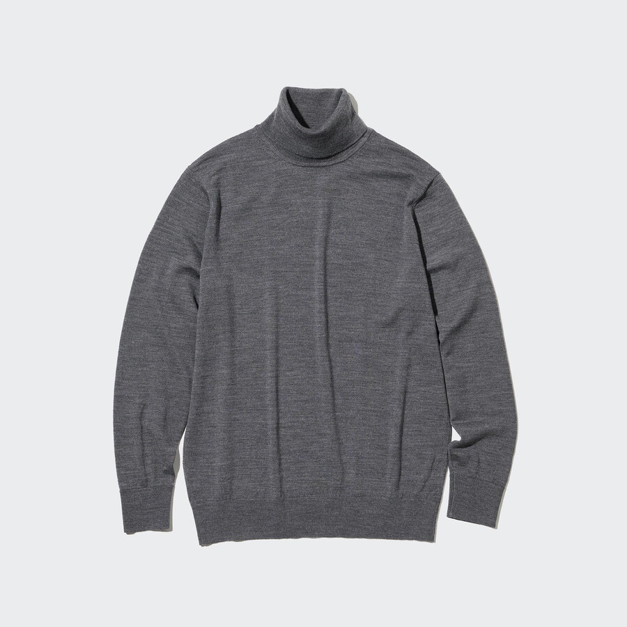 grå uniqlo herrtröjor i 100 extra fin merinoull