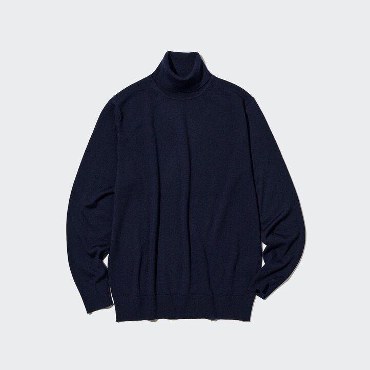 grå uniqlo herrtröjor i 100 extra fin merinoull