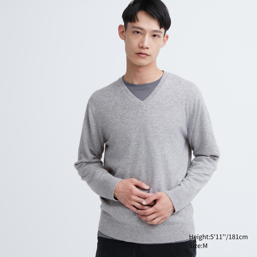 grå uniqlo 100 shmere tröjor med v-ringning för män