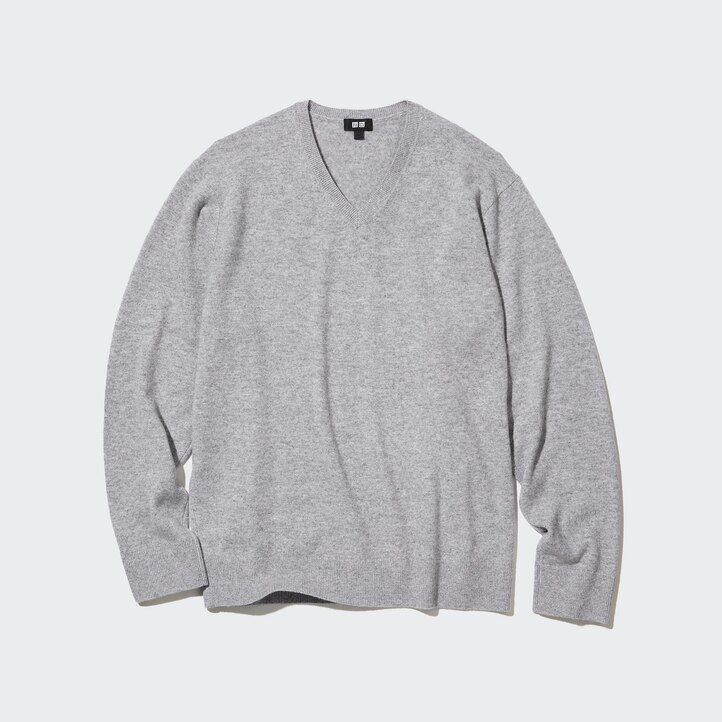 grå uniqlo 100 shmere tröjor med v-ringning för män
