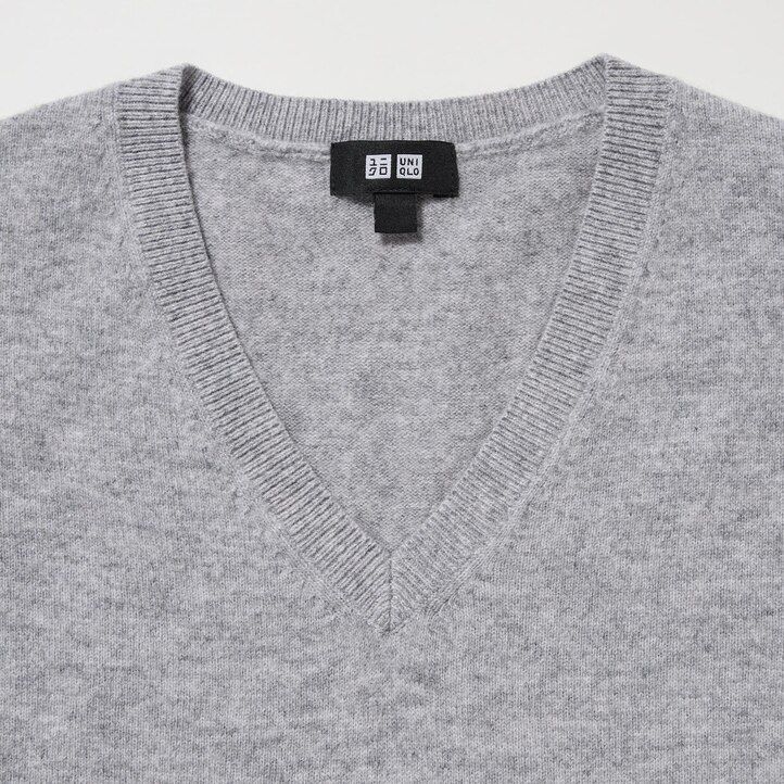 grå uniqlo 100 shmere tröjor med v-ringning för män