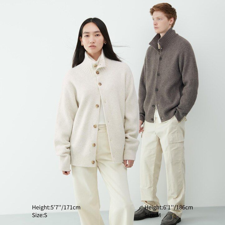 bruna uniqlo souffle garn låg gauge morfarskrage herrtröjor