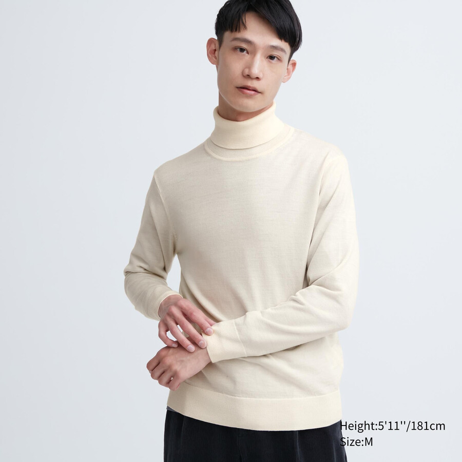 vita uniqlo 100 extra fin merinoull herrtröjor