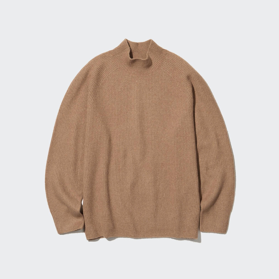 herr uniqlo 3d knit seamless souffle garn mock neck tröjor bruna