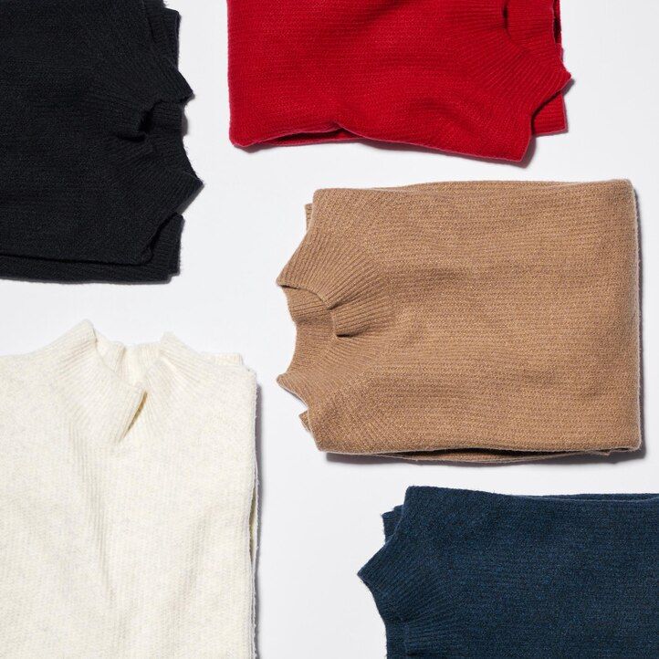 herr uniqlo 3d knit seamless souffle garn mock neck tröjor bruna