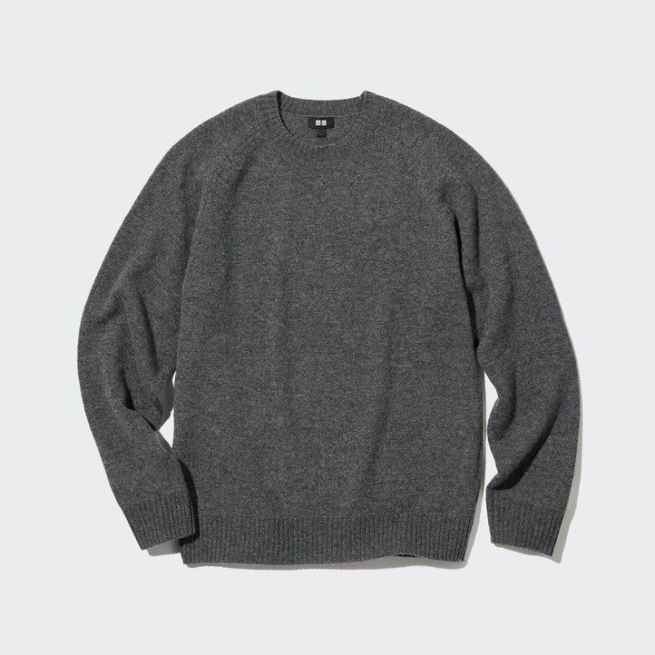 orange uniqlo premium lammullströjor med rund hals för herrar