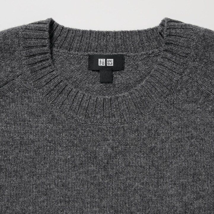 orange uniqlo premium lammullströjor med rund hals för herrar