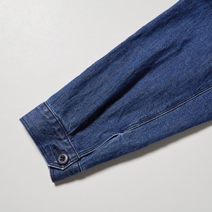 blå herr uniqlo bomullslinneblandad utility-överskjorta