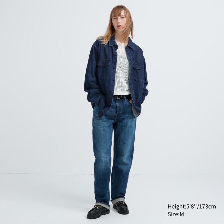 uniqlo denim oversized utility herrskjorta blå