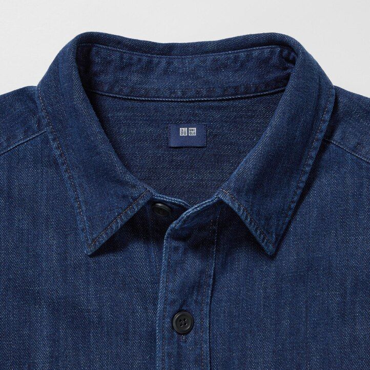 uniqlo denim oversized utility herrskjorta blå