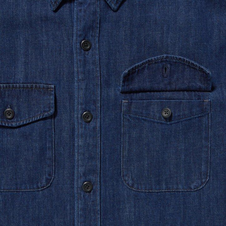 uniqlo denim oversized utility herrskjorta blå