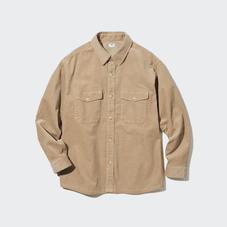 herr uniqlo corduroy oversized work overshirt beige
