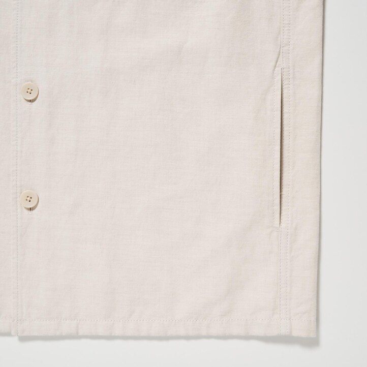 olivgrön uniqlo herrskjorta i bomull och linne