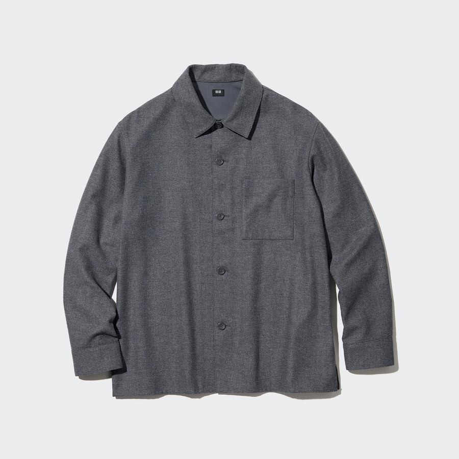 grå uniqlo herrskjorta i borstad twill