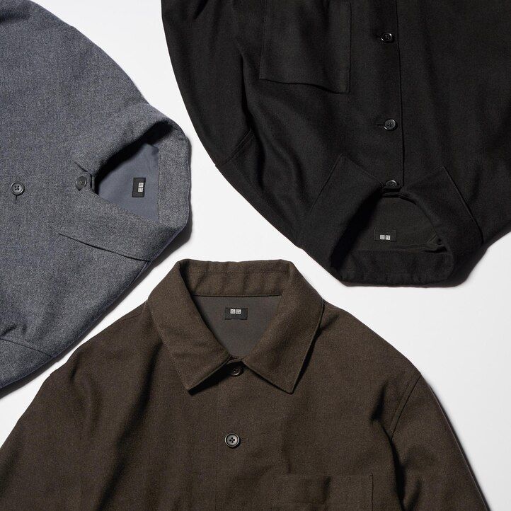 grå uniqlo herrskjorta i borstad twill