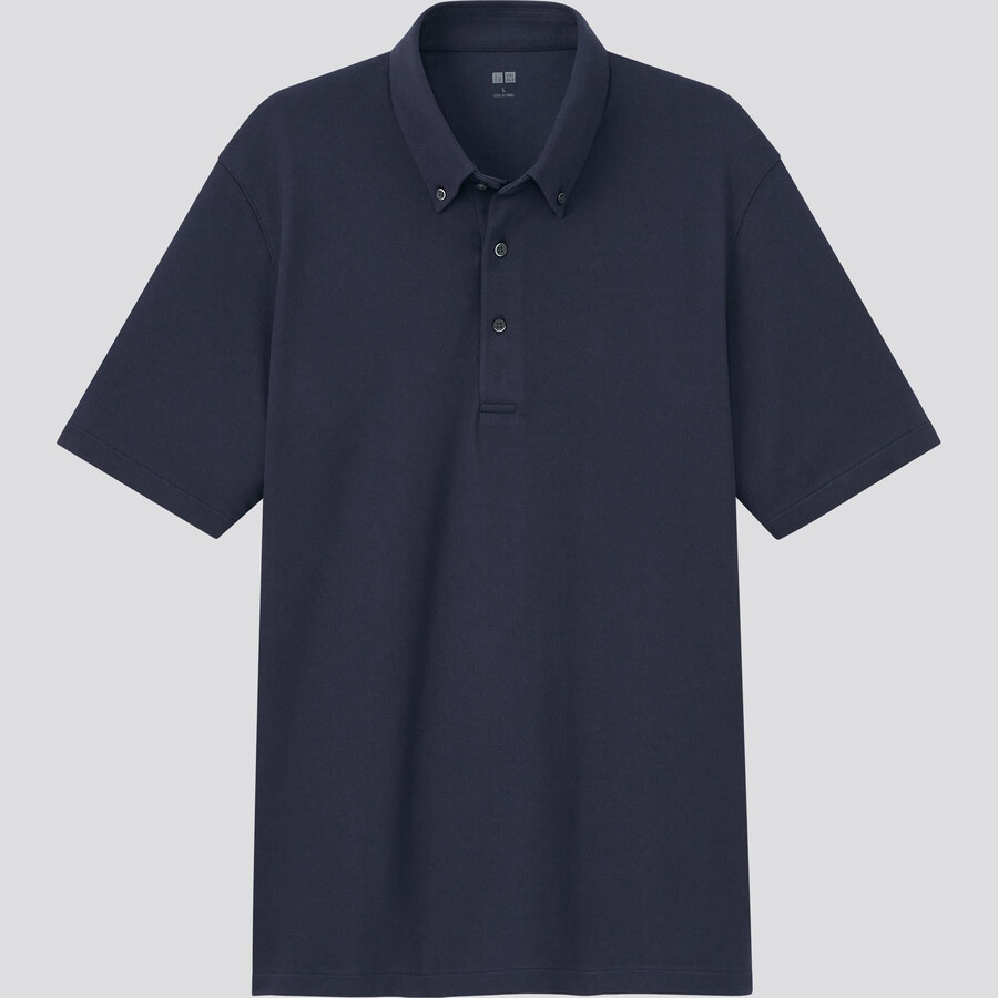 uniqlo airism pique 2021 säsong pikétröja för män marinblå