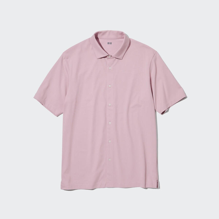 uniqlo airism öppen krage herr pikétröja rosa
