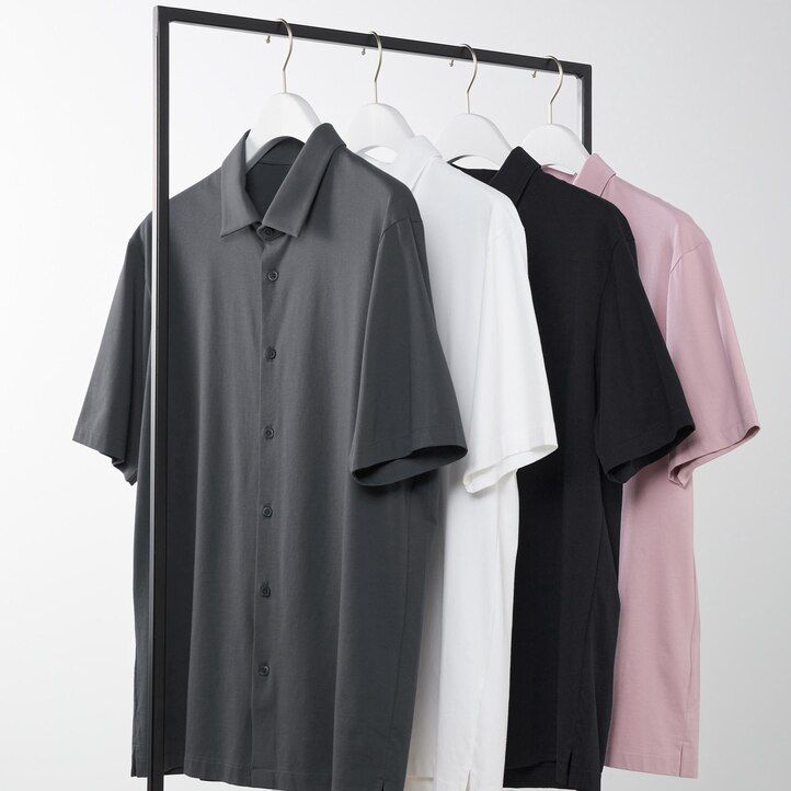 uniqlo airism öppen krage herr pikétröja rosa