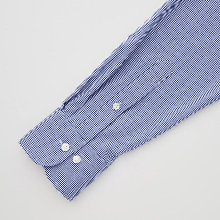 blå uniqlo easyre stretch slim fit rutig semi cutaway krage herrskjortor