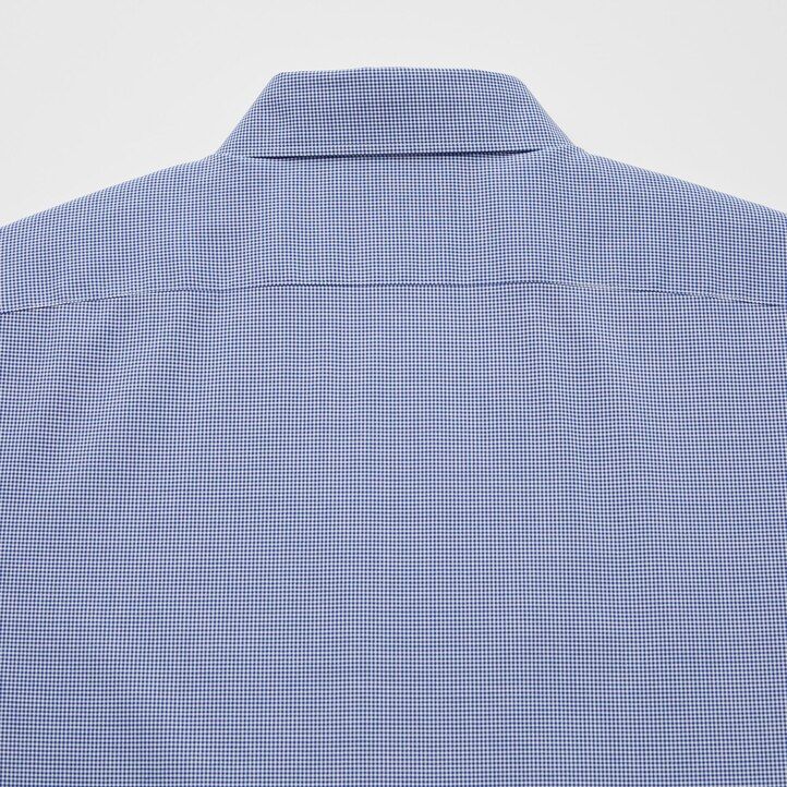 blå uniqlo easyre stretch slim fit rutig semi cutaway krage herrskjortor