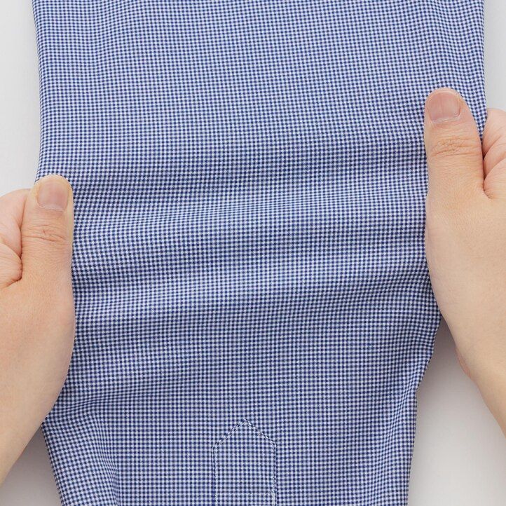 blå uniqlo easyre stretch slim fit rutig semi cutaway krage herrskjortor