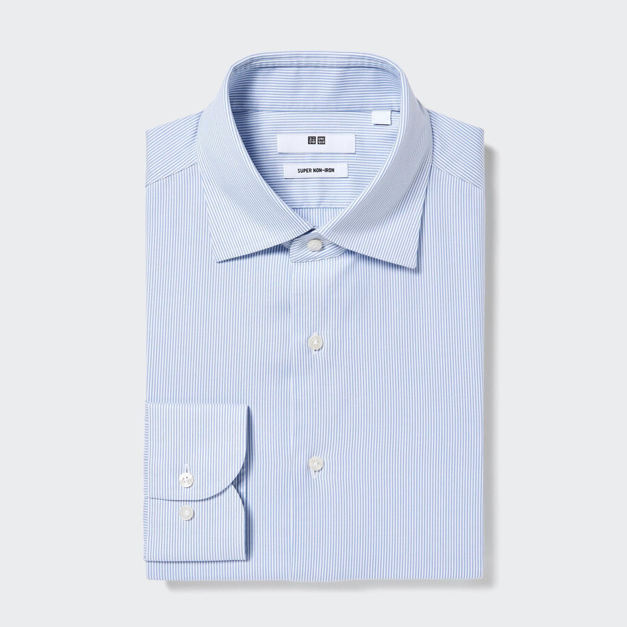 uniqlo super non iron regular fit randig halv cutaway krage herrskjorta blå