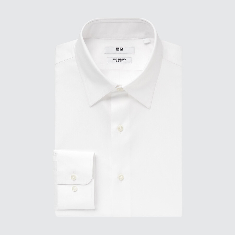 herr uniqlo super non iron slim fit t-shirt med vanlig krage vit