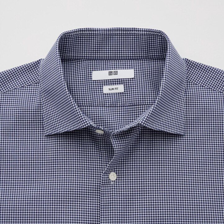 herrskjortor uniqlo easyre stretch slim fit rutiga halv cutaway krage marinblå