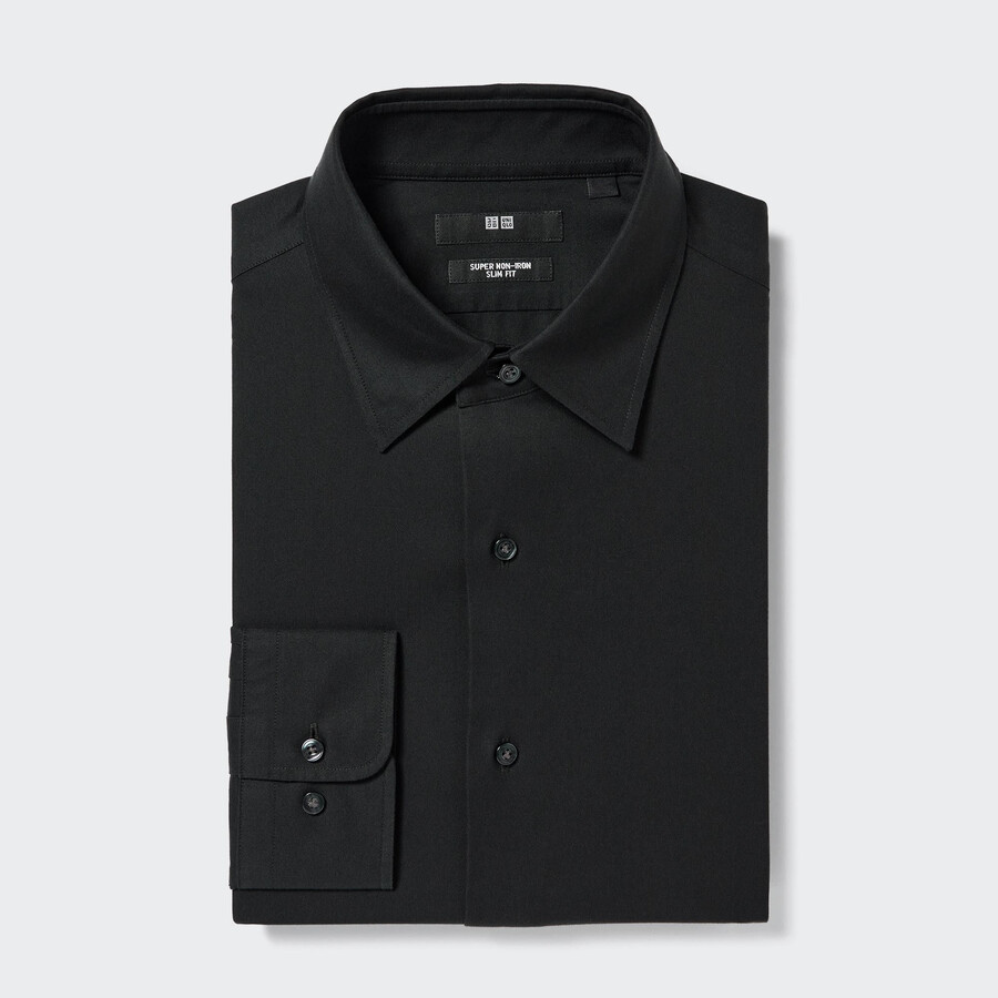 herr uniqlo super non iron slim fit t-shirt med vanlig krage svart