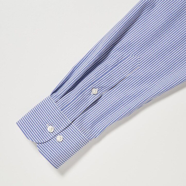 blå uniqlo easyre stretch slim fit randig semi cutaway krage herrskjortor