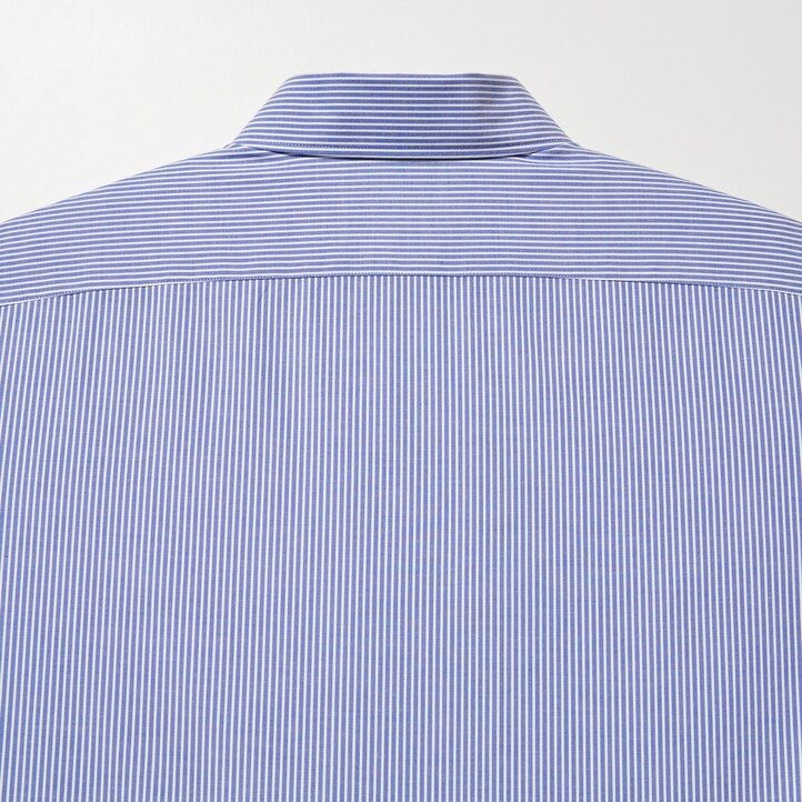 blå uniqlo easyre stretch slim fit randig semi cutaway krage herrskjortor