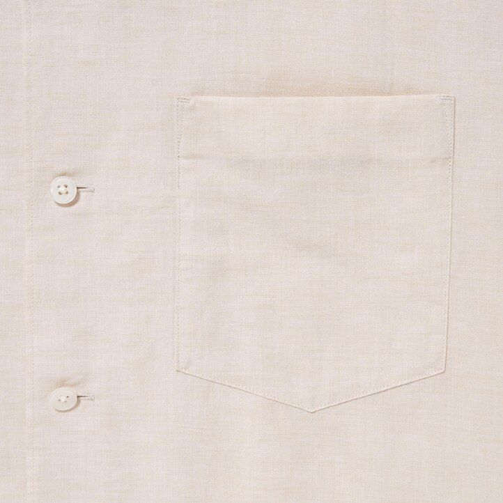 beige uniqlo herrskjortor med öppen krage och linneblandning